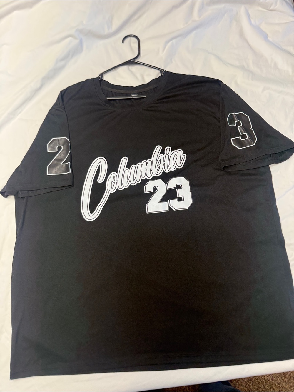 Columbia Black Short-Sleeve Graphic Tee with White Script and Numbers
